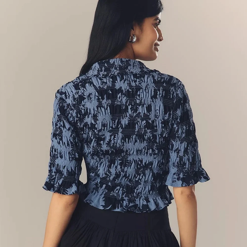 Anthropologie Maeve Smocked Button-Front Top - Picture 6 of 6